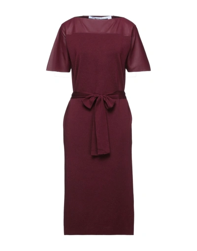 Shop Agnona Woman Midi Dress Burgundy Size L Wool, Silk, Cashmere, Polyamide In Red