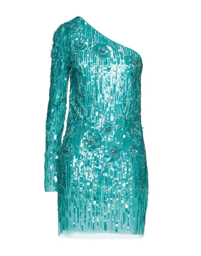 Shop Elisabetta Franchi Woman Mini Dress Turquoise Size 6 Polyamide, Glass, Viscose In Blue