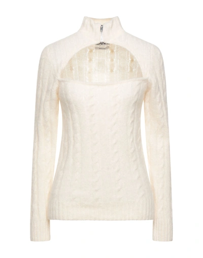 Shop Ganni Woman Turtleneck Ivory Size Xl Alpaca Wool, Polyamide, Wool In White