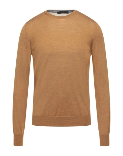 Shop Vneck Man Sweater Camel Size 38 Merino Wool, Silk In Beige