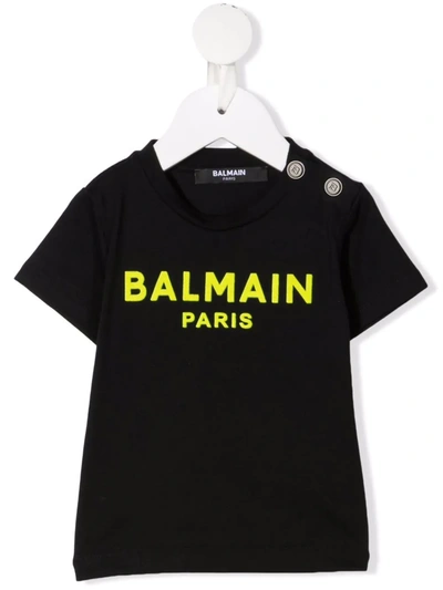 Shop Balmain Logo-print T-shirt In 930gl Nero/giallo