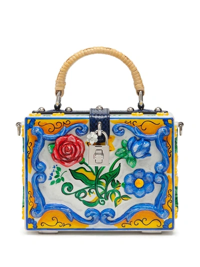 Shop Dolce & Gabbana Box In Hand Painted Wood Handbag In Multicolor