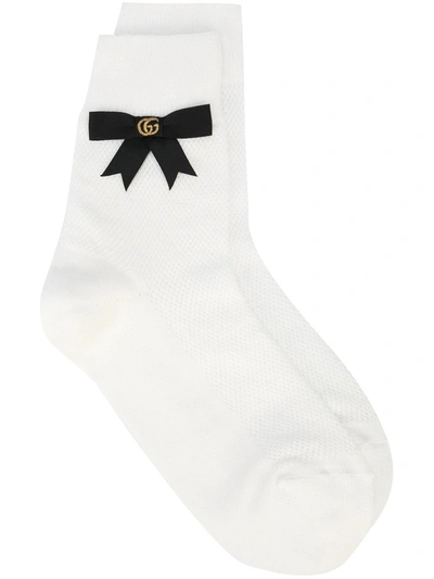 Shop Gucci Gg-embellished Bow Socks In White