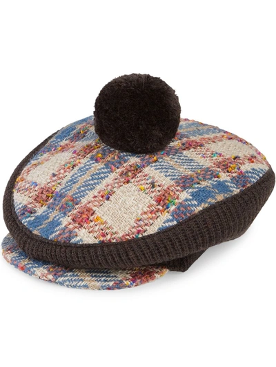 Shop Gucci Check-pattern Knitted Hat In Blue