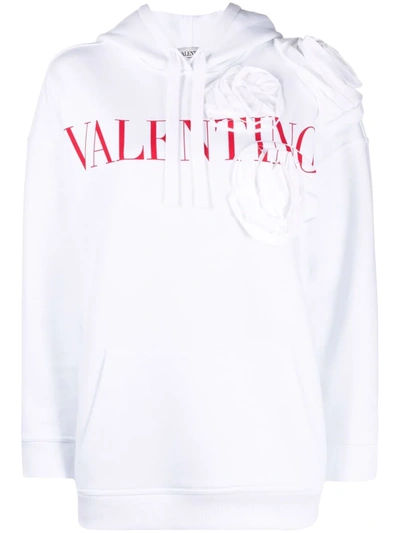 Shop Valentino Logo-print Floral Appliqué Hoodie In White