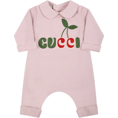 Shop Gucci Pink Jumpsuit For Baby Girl With Logo
