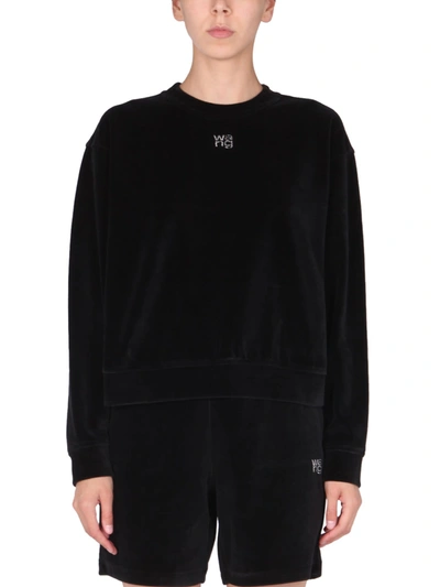 Shop Alexander Wang T Crew Neck Soft Velor Sweatshirt In Nero