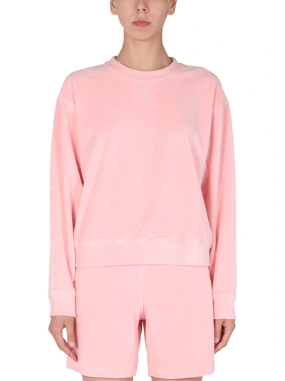 Shop Alexander Wang T Crew Neck Soft Velor Sweatshirt In Rosa
