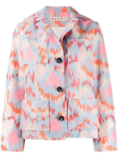 Shop Marni Multicolored Abstract Print Jacket In Grey
