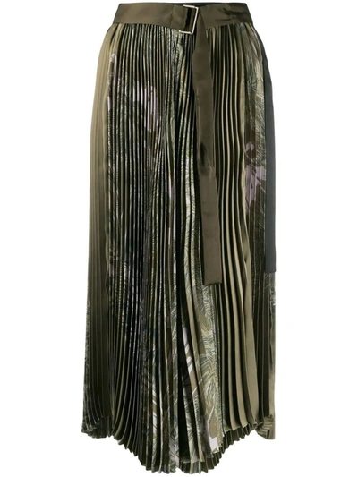 Shop Sacai Green Sun-surf Print Skirt In Black