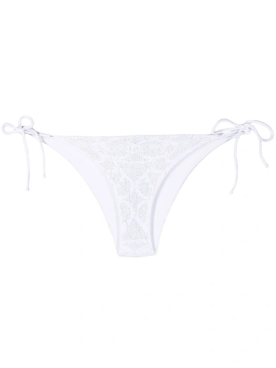 Shop Ermanno Scervino Crystal-embellished Bikini Bottom In White