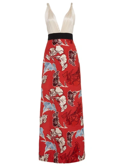 Shop Johanna Ortiz Floral Embroidered Hybrid Gown In Red