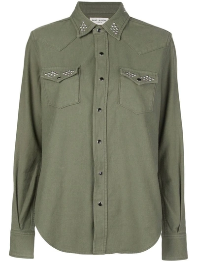 Shop Saint Laurent Green Studded Detail Shirt In Grey