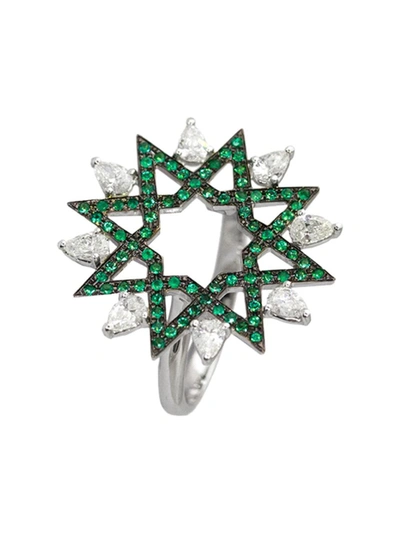Shop Ralph Masri Emerald And Diamond Arabesque Ring In Not Applicable