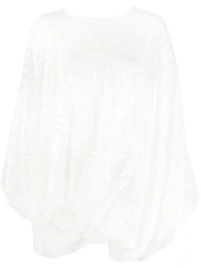 Shop Junya Watanabe Sequin-embellished Draped Blouse In White
