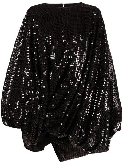 Shop Junya Watanabe Sequin-embellished Draped Blouse In Black