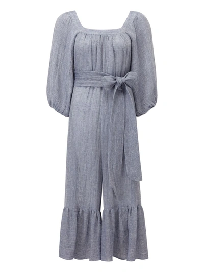 Shop Lisa Marie Fernandez Laure Blue Linen Jumpsuit In Grey