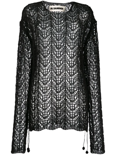 Shop Jil Sander Black Crochet Sweater