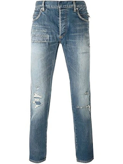 Shop Balmain Blue Destroyed Effect Denim Jeans