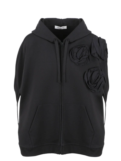 Shop Valentino 3d Roses Hooded Cape In Black