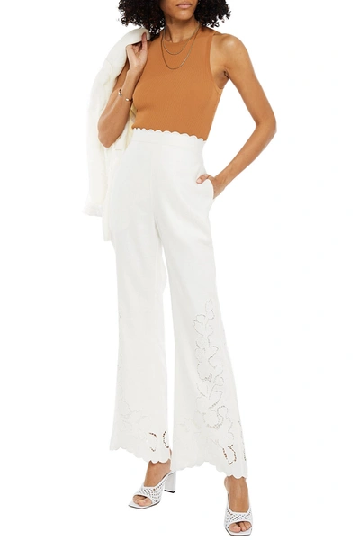 Shop Zimmermann Broderie Anglaise Linen Flared Pants In Off-white