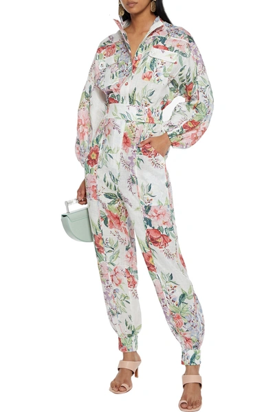 Shop Zimmermann Floral-print Linen Jumpsuit In White