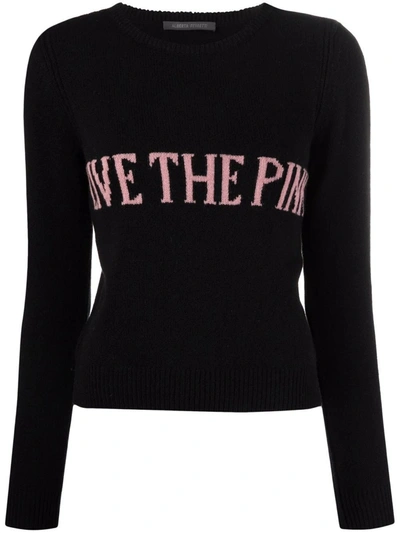 Shop Alberta Ferretti Black Intarsia-knit Slogan Jumper In Nero