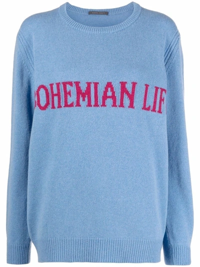 Shop Alberta Ferretti Blue Bohemian Life Intarsia-knit Cashmere Oversized Sweater