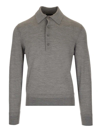 Shop Tom Ford Knitted Polo Shirt In Gray In Grey