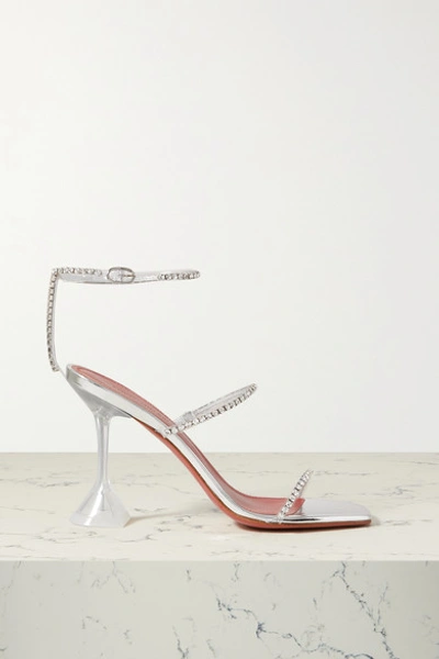 Shop Amina Muaddi Gilda Glass Crystal-embellished Pvc And Leather Sandals In White