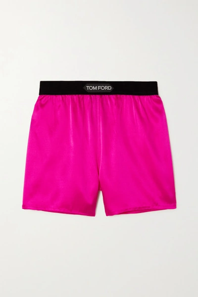 Shop Tom Ford Velvet-trimmed Silk-blend Satin Shorts In Pink