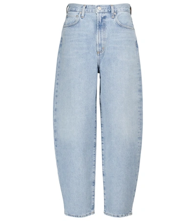 Shop Agolde Balloon High-rise Tapered Jeans In Blue