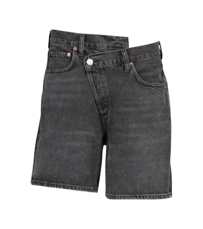 Shop Agolde Criss Cross Denim Shorts In Black