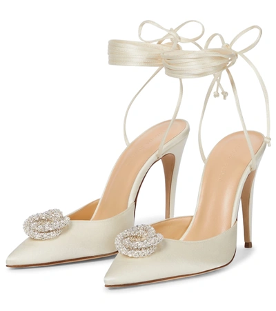 Shop Magda Butrym Crystal-embellished Satin Pumps In White