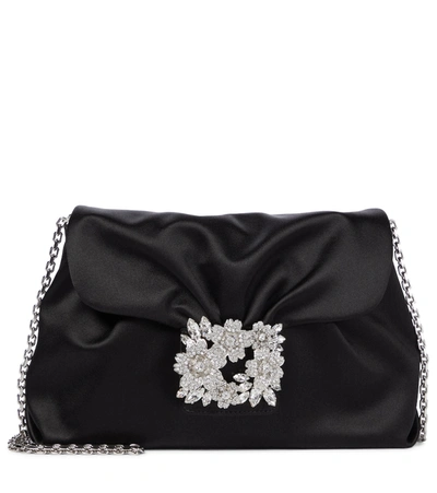 Shop Roger Vivier Rv Bouquet Satin Shoulder Bag In Black