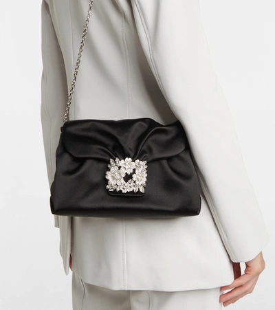 Shop Roger Vivier Rv Bouquet Satin Shoulder Bag In Black