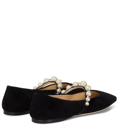 Shop Jimmy Choo Ade Embellished Suede Ballet Flats In Black