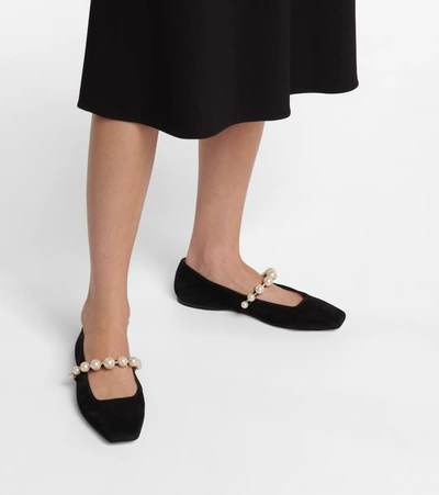 Shop Jimmy Choo Ade Embellished Suede Ballet Flats In Black