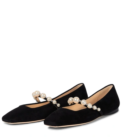 Shop Jimmy Choo Ade Embellished Suede Ballet Flats In Black