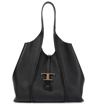 Shop Tod's Timeless Medium Leather Tote In Black