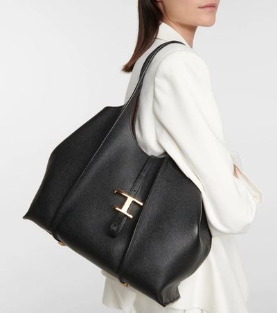 Shop Tod's Timeless Medium Leather Tote In Black