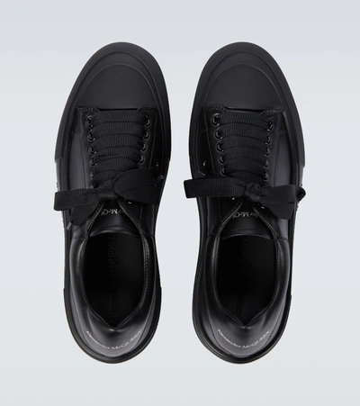 Shop Alexander Mcqueen Deck Plimsole Leather Sneakers In Black
