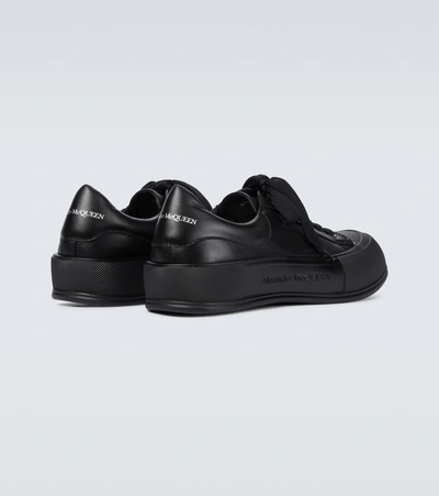 Shop Alexander Mcqueen Deck Plimsole Leather Sneakers In Black