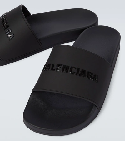 Shop Balenciaga Pool Logo Rubber Slides In Black