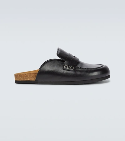 Shop Jw Anderson Leather Loafer Mules In Black