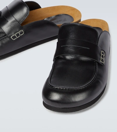 Shop Jw Anderson Leather Loafer Mules In Black