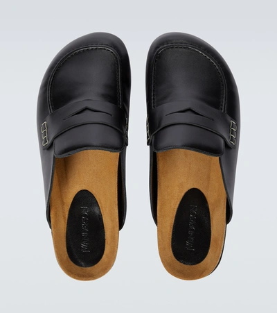 Shop Jw Anderson Leather Loafer Mules In Black