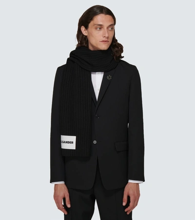 Shop Jil Sander Ribbed Wool Scarf In Black