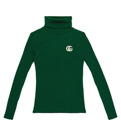 Shop Gucci Gg Ribbed-knit Wool Turtleneck Sweater In Green