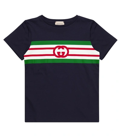 Shop Gucci Logo Cotton T-shirt In Blue